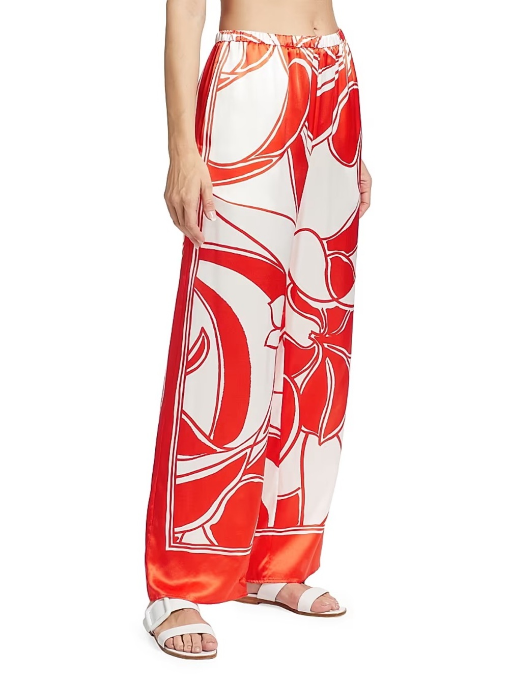 Sir the Label Women's Red Ramona Printed‎ Silk Satin Wide-Leg Trousers Size 0